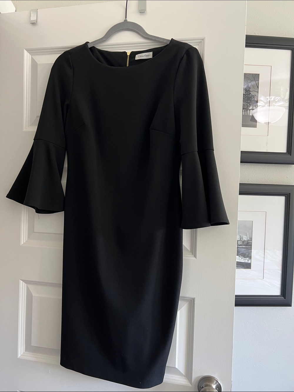 Calvin Klein Black Midi Dress with Bell Sleeves